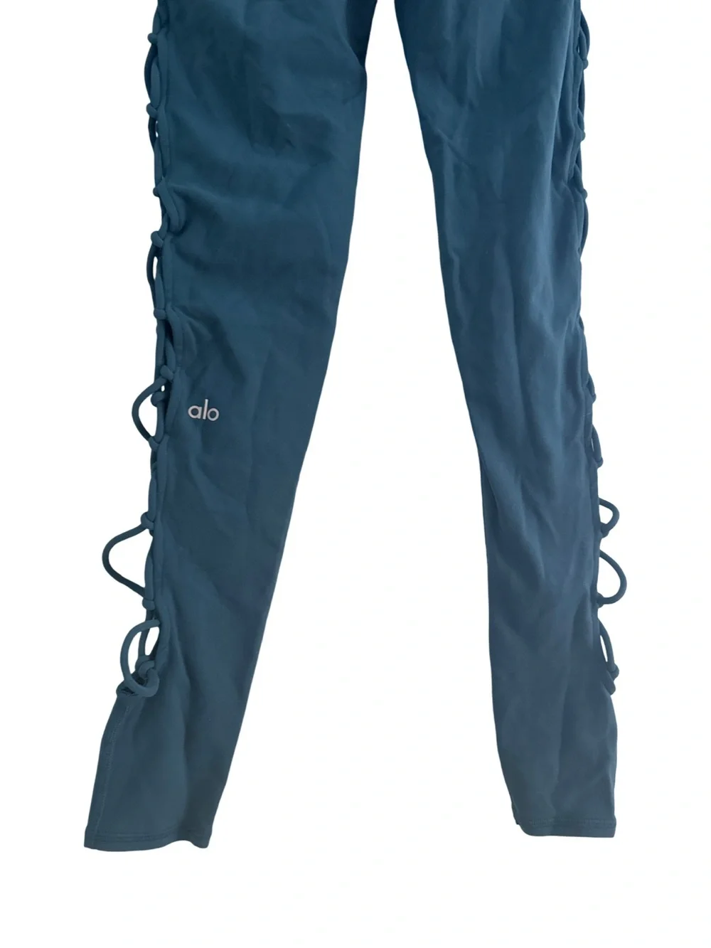 Alo Yoga XS Lace Up Cutout Leggings Teal Blue High Rise Crisscross